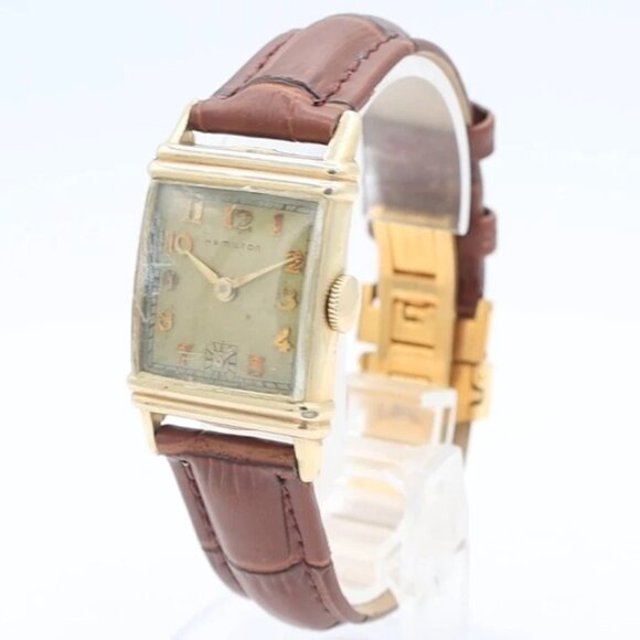 Vintage Hamilton Rectangular Deco Men\'s Mechanical Wristwatch 982 USA 14k GF main image 2